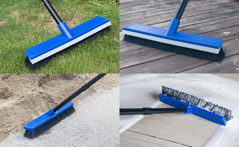 Furniture for daily use 16 Inch Push Broom Outdoor 2 in 1 with Rubber Squeegee and Stiff Bristle Deck Brush 58" Long Handle for Deck Patio Garage Warehouse Driveway Concrete Floor Cleaning Scrubbing(Blue)