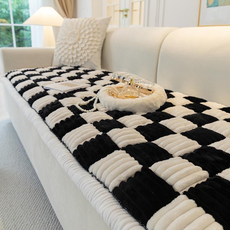 Plaid Pattern Sofa Cover, 1 Count Non-slip Sofa Seat Cover, Thickened Wear-resistant Sofa Cover, Dust-proof Couch Protector for Home Living Room, Reusable Sofa Cover
