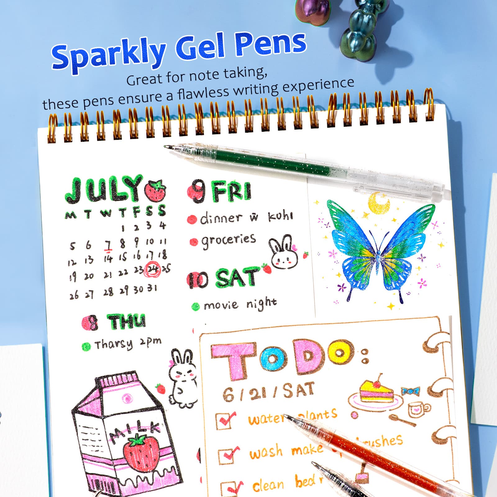 Glitter Gel Pens,18 Vibrant Colors Sparkle Gel Pen, Retractable Metallic Shimmer Pens for Adults Coloring Note Taking and Journaling - LET'S RESIN