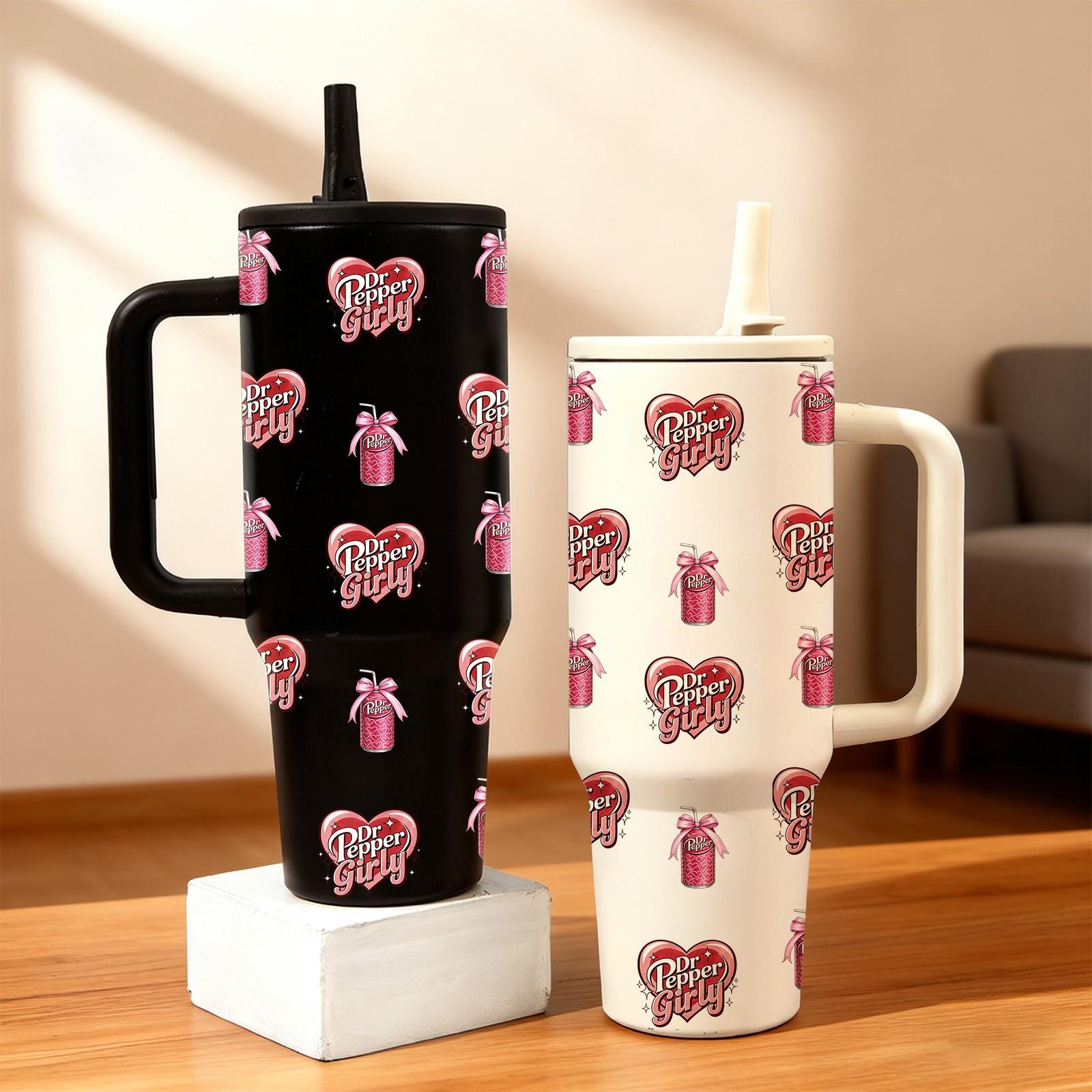 40oz Insulated Tumbler With Handle, Drinkware, Dr Pepper Girl All Over Print Thermal Mug, Soda Aesthetic Design, Double Wall Vacuum Cup For Hot Cold Drinks, Leak Resistant Lid, Birthday Valentine Mother’s Day Gift For Women Friend