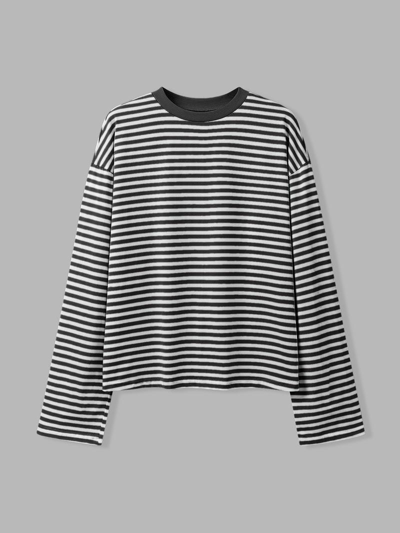 Women's Striped Long Sleeve Top, Casual Versatile Blouse, Stylish Ladies' Fashion Shirt, Perfect for Daily Wear & Layering