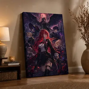 Dark Fantasy Anime Group Vertical Canvas Wall Art, Moody Character Poster, Home Decor for Living Room Bedroom, Available as Unframed Canvas Poster or Framed Canvas Wrap