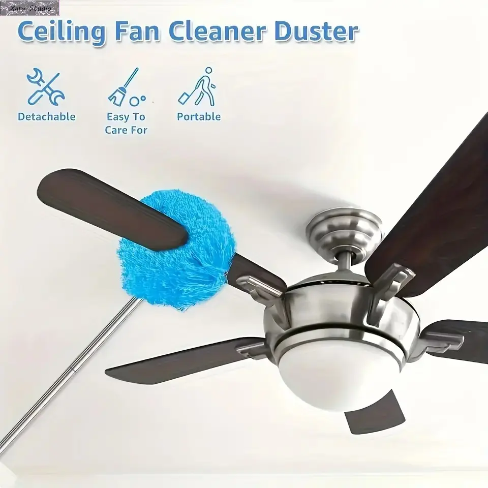 Ceiling Fan Duster with Extendable Long Handle, Microfiber High Reach Duster with Removable Washable Head, Flexible Dusting Tool for High Ceilings, Walls, Blinds, RVs & Hard-to-Reach Areas