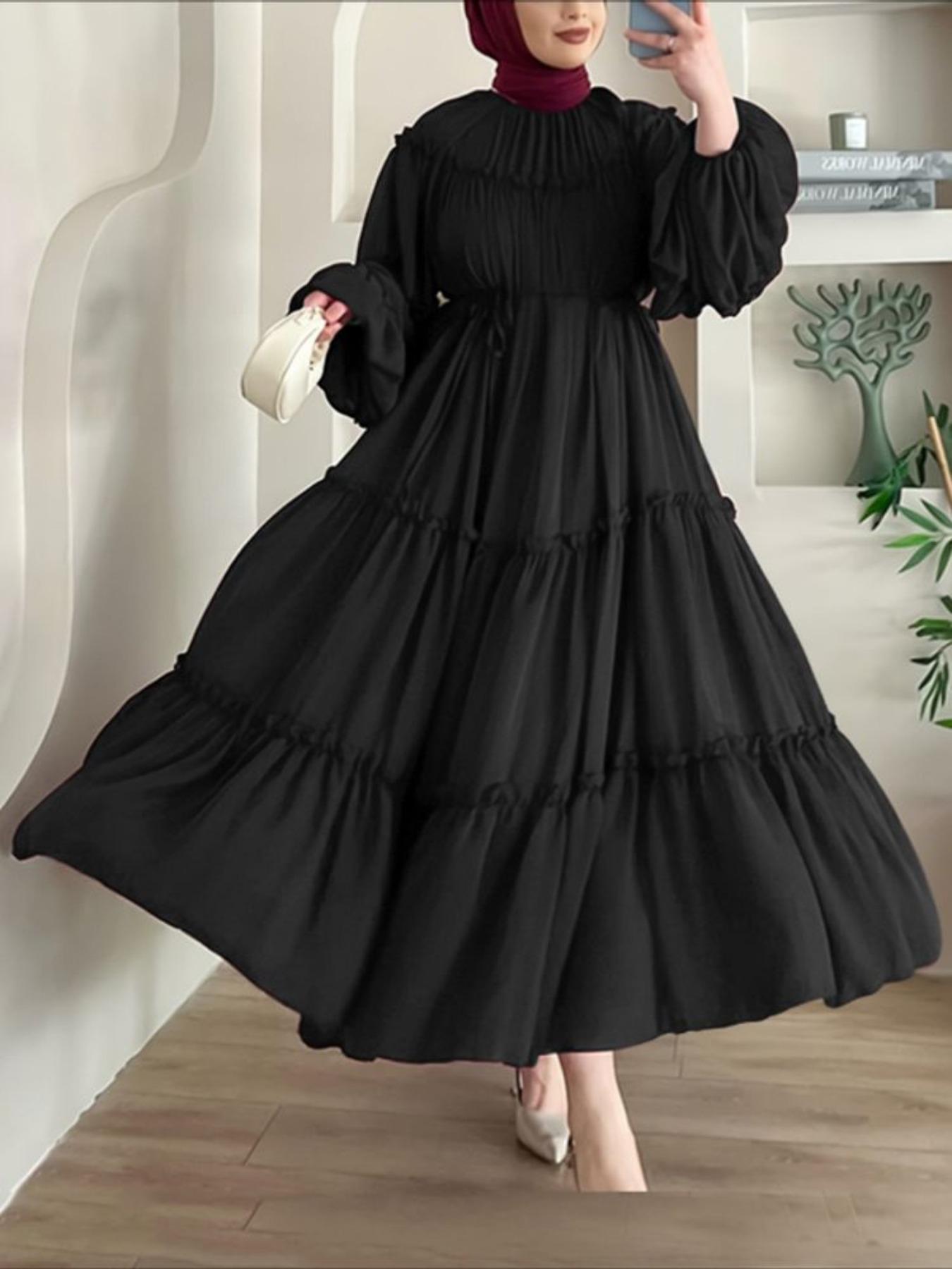 Women's Plain Color Dress, Long Sleeve Belted Waist Pleated Layered Ruffle Design, Elegant Fitted Commuter for All Seasons, Classy Modest Dresses, Hijabi Cute Dresses, Modest Style Dress - TikTok Shop Women's Plain Color Dress, Long Sleeve Belted Waist Pleated Layered Ruffle Design, Elegant Fitted Commuter for All Seasons, Classy Modest Dresses, Hijabi Cute Dresses, Modest Style Dress - TikTok Shop