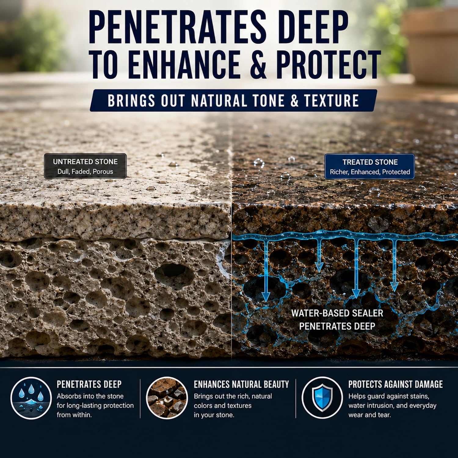 Color Enhancer Sealer for - Stone and Pavers. Marble, Travertine, Limestone, Granite, Slate, Concrete, Grout, Brick, Block. (1-Quart)