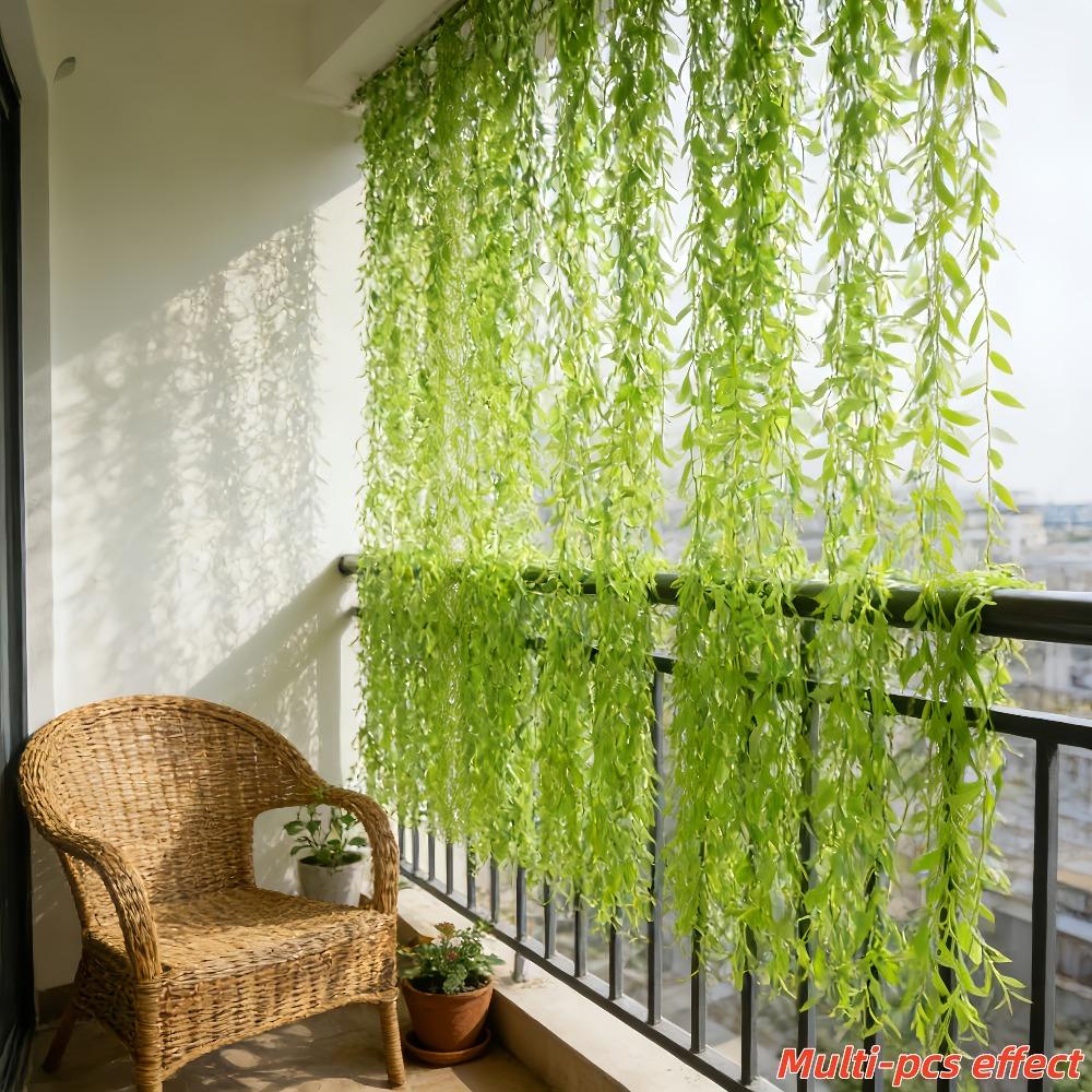 100Pcs Artificial Green Willow Branches - Maintenance-Free Spring And Summer Decorative Drapes, All-Weather Hanging Ivy, Suitable for Wedding Arch Decorations, Hotel And Ceiling Decor, Climbing Frame Decorations, And Ceiling Embellishments