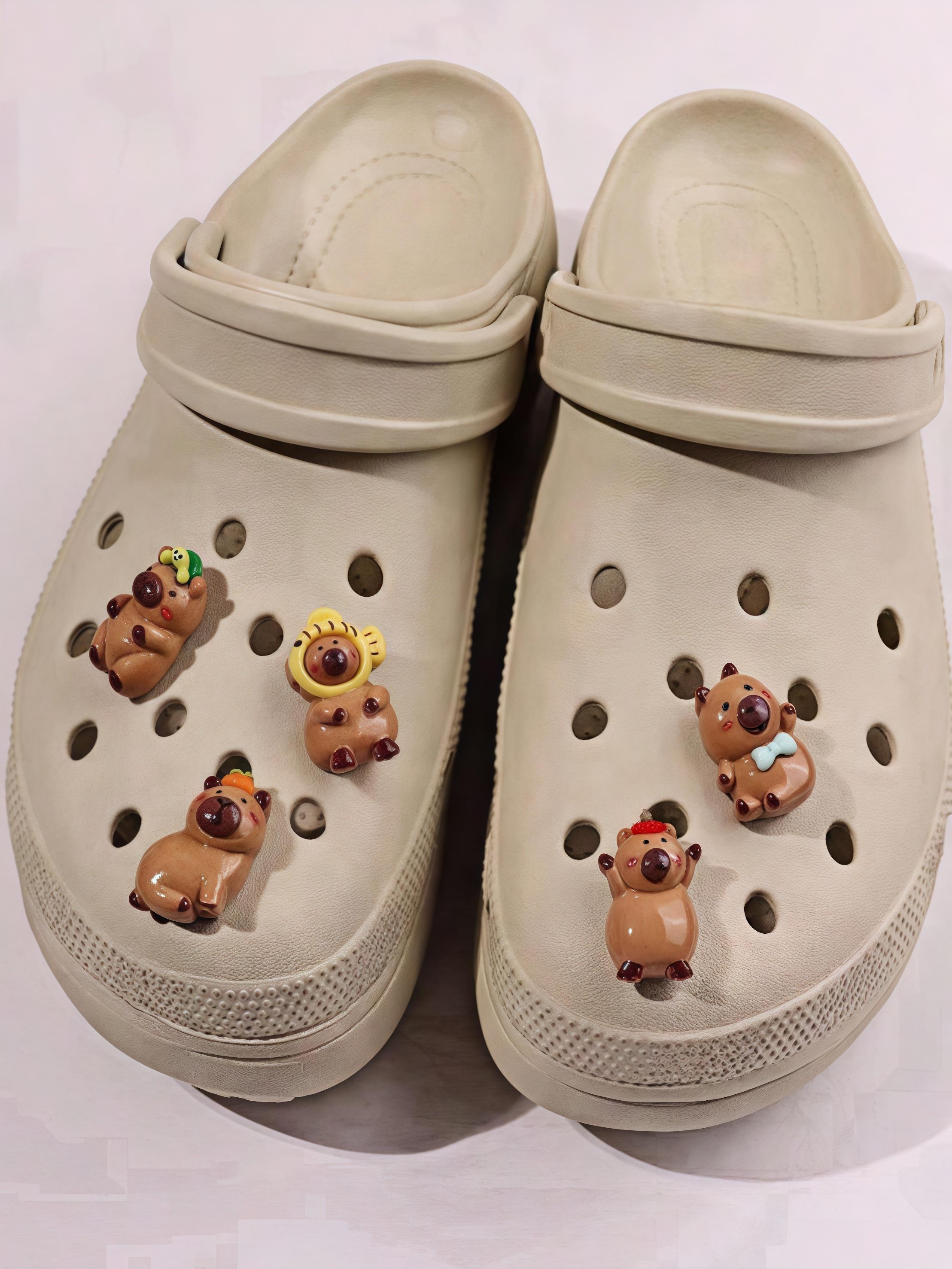 5-Piece Cute Cartoon Water Buffalo Shoe Decoration Set, Animal Design for Sandals & Clogs, Unisex DIY Accessories, Perfect Gift