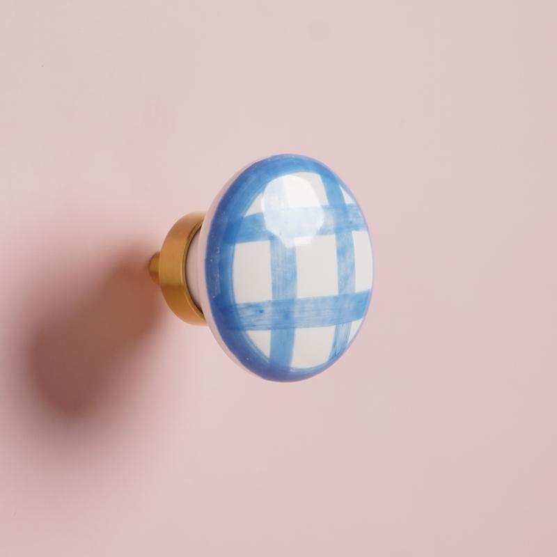 2 Pcs Brass & Ceramic Hand-Painted Grid Pull Handles, Vintage Style Knobs for Wardrobe/cabinet/drawer/Doorknob, 5 Colors, Anti-Oxidation Screws Included