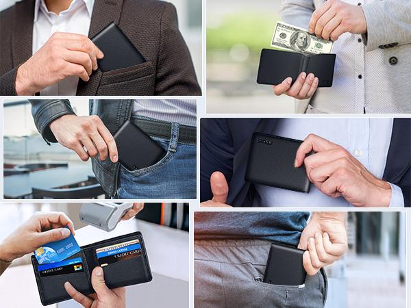 Mens Wallet with Tracker for IPhone Find My, 100% Genuine Leather RFID Blocking Slim Bifold Front Pocket Minimalist Wallet for Men Credit Card Holder Smart Wallet for phone16/15/14/13/12 promax 【Christmas】