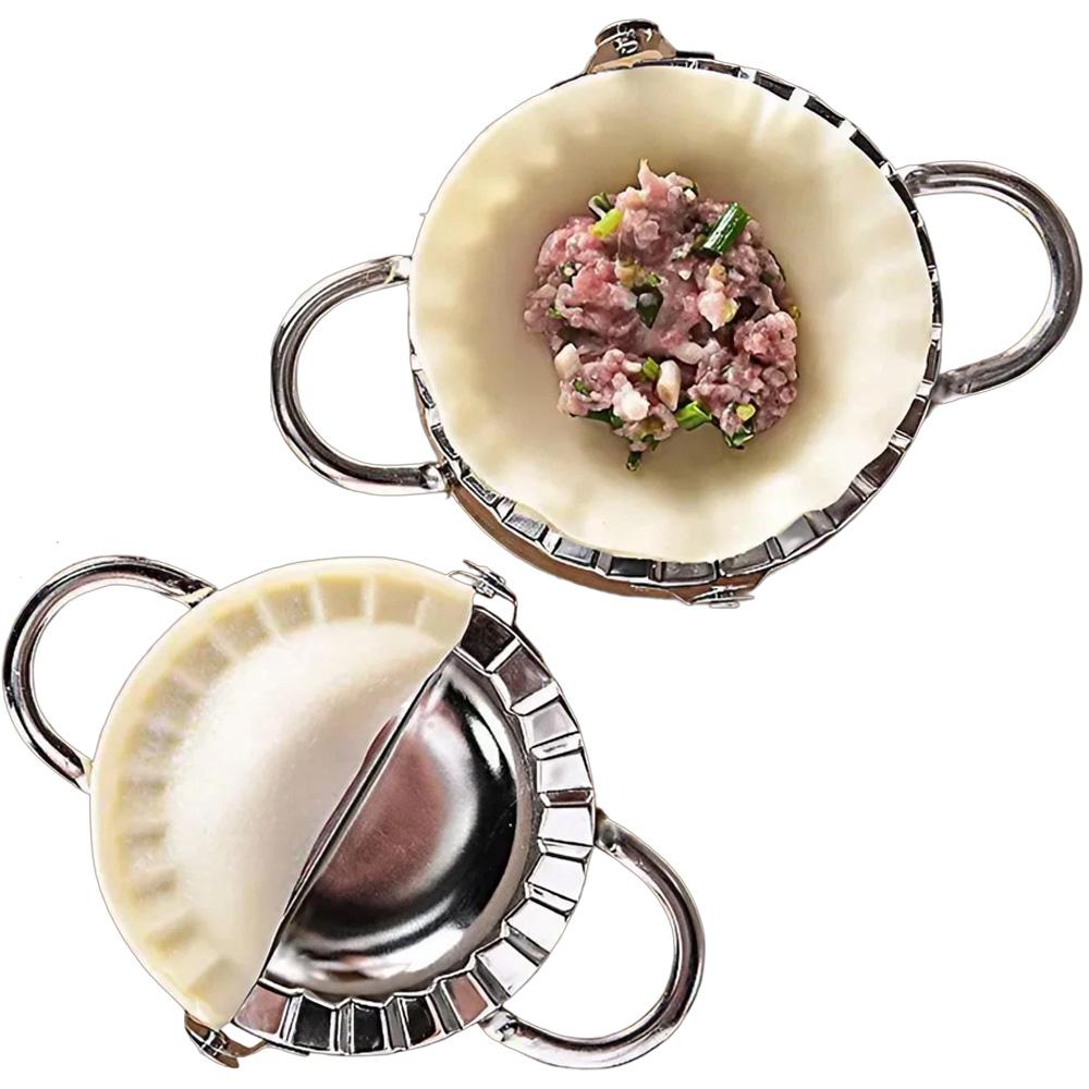 Stainless Steel Dumpling Maker Multi-Function Pasta Press with Cutter Filling Scoop Non-Stick Ring Thick Embossed Mold for Wonton Ravioli Slip-Resistant Handle All-in-One Design Rustproof Durable Kitchen Tool Meal Prep Molds