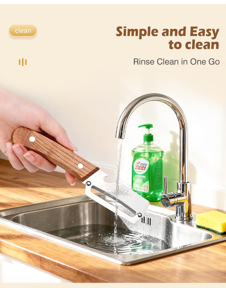 2-in-1 Vegetable & Fruit Peeler with Stainless Steel Blade and Bottle Opener, Wooden Handle Kitchen Tool for Potatoes, Apples, Zucchini, Papaya & Pumpkin 2-in-1 Vegetable & Fruit Peeler with Stainless Steel Blade and Bottle Opener, Wooden Handle Kitchen Tool for Potatoes, Apples, Zucchini, Papaya & Pumpkin