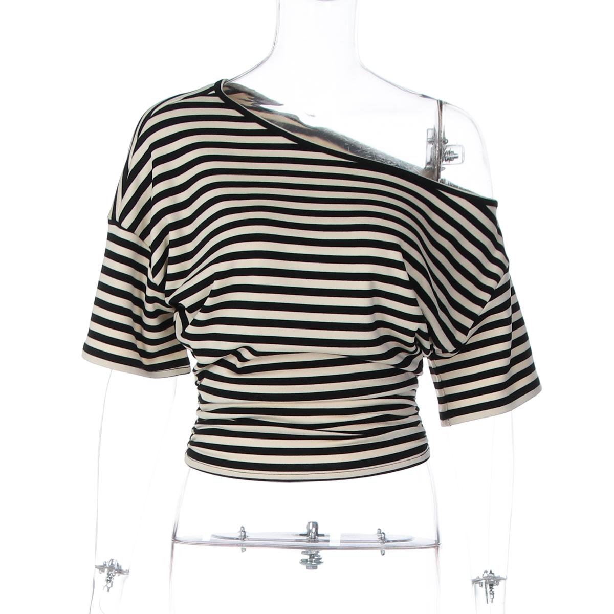 Women Summer Fashion Short Sleeve Asymmetrical One Shoulder Striped Asymmetric Hem T Shirt Tops Tee Casual Daily Tops Women Summer Fashion Short Sleeve Asymmetrical One Shoulder Striped Asymmetric Hem T Shirt Tops Tee Casual Daily Tops