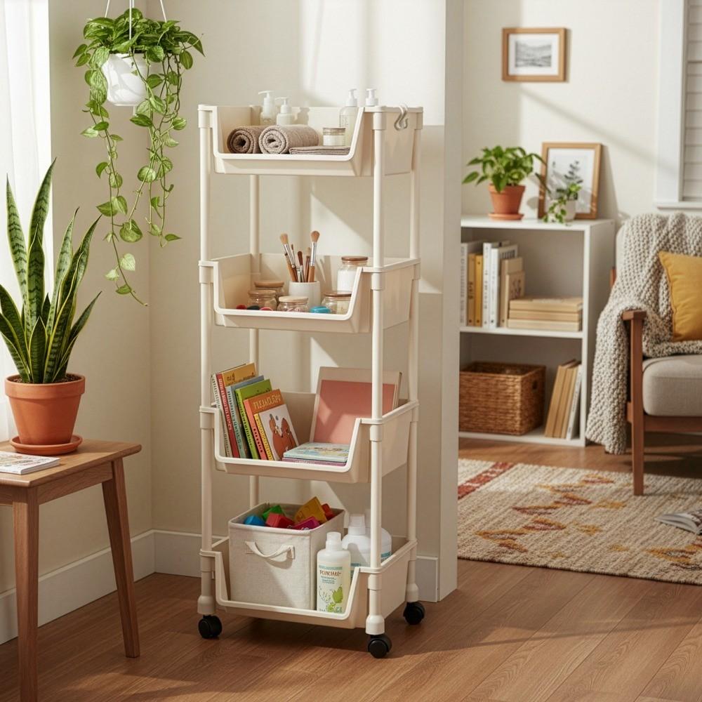 Multifunctional Narrow Storage Rack, Space Efficient Mobile Shelves, Multi-Layer Stand with Brake, Ideal for Kitchen Bedroom Living Room Dormitory, Display Storage Rack