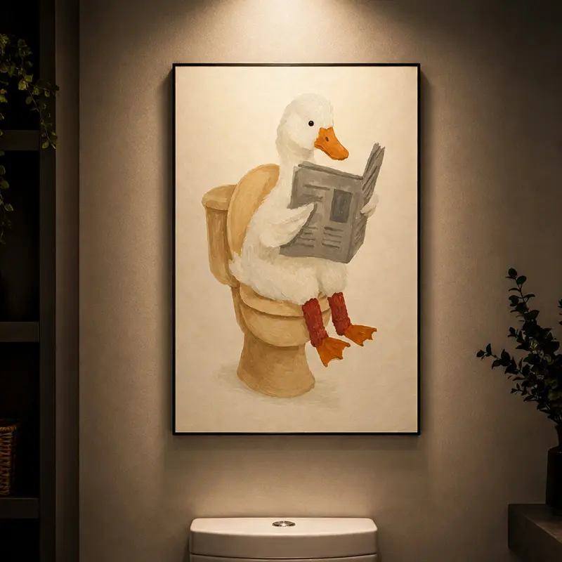 Funny Duck Bathroom Canvas Art |   Farm Animal-Themed Humorous Home Decor for Bathroom, Game Room & Baby Room, Funny Toilet Poster, Whimsical Wall Art, Farmhouse Decor, Kids’ Room Decor, Gift for Duck Lover