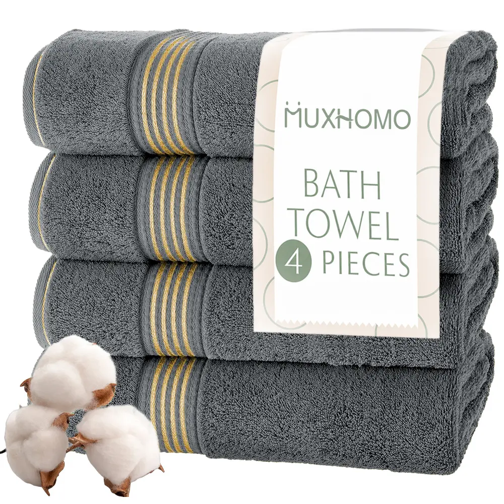 4 Packs Bath Towels - 300 GSM Cotton Bath Sheets - Soft, Plush, Quick-Drying, Highly Absorbent - Great for Everyday Use