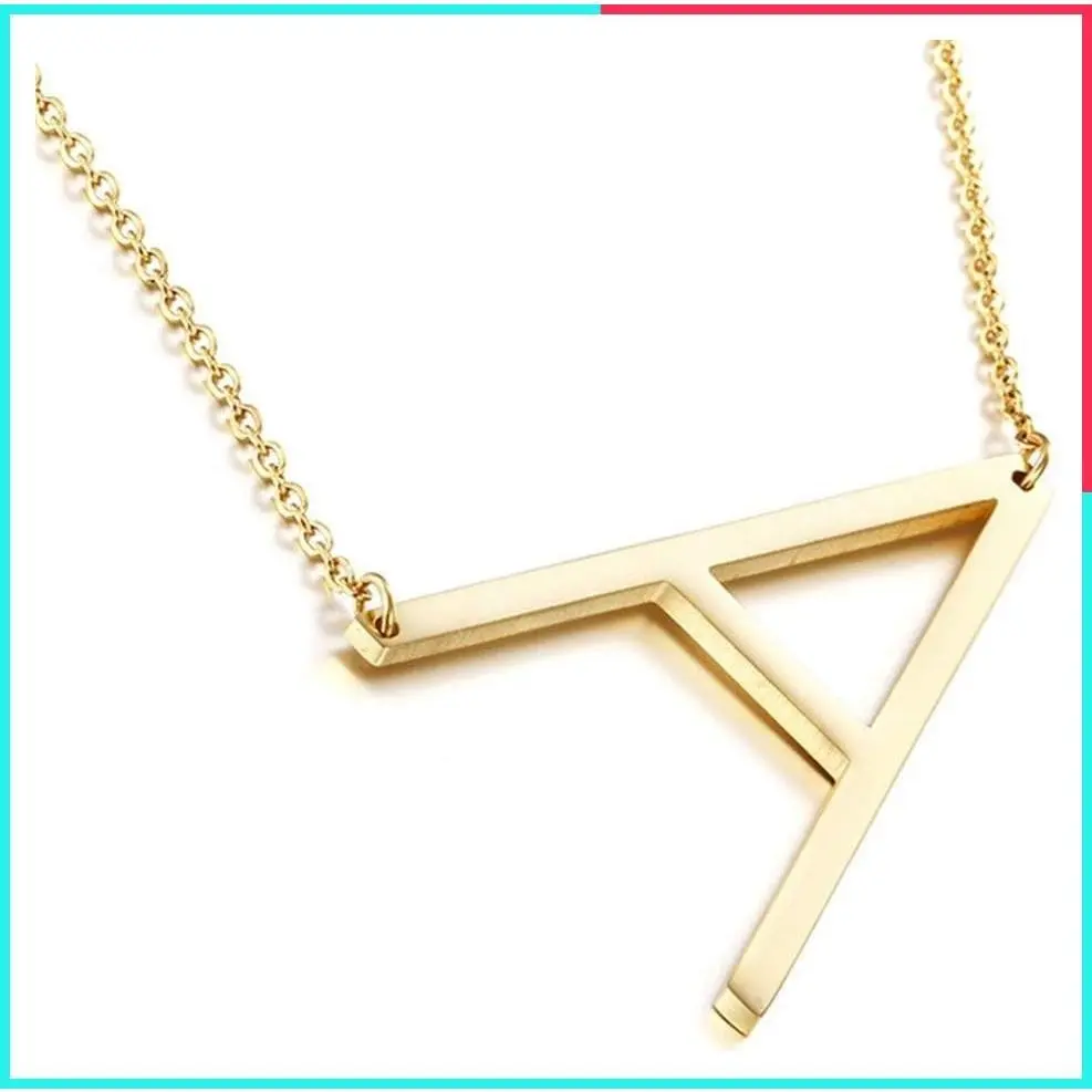 Sideways Initial Necklace for Women 18K Gold Plated Stainless Steel Large Letter Pendant Personalized Name