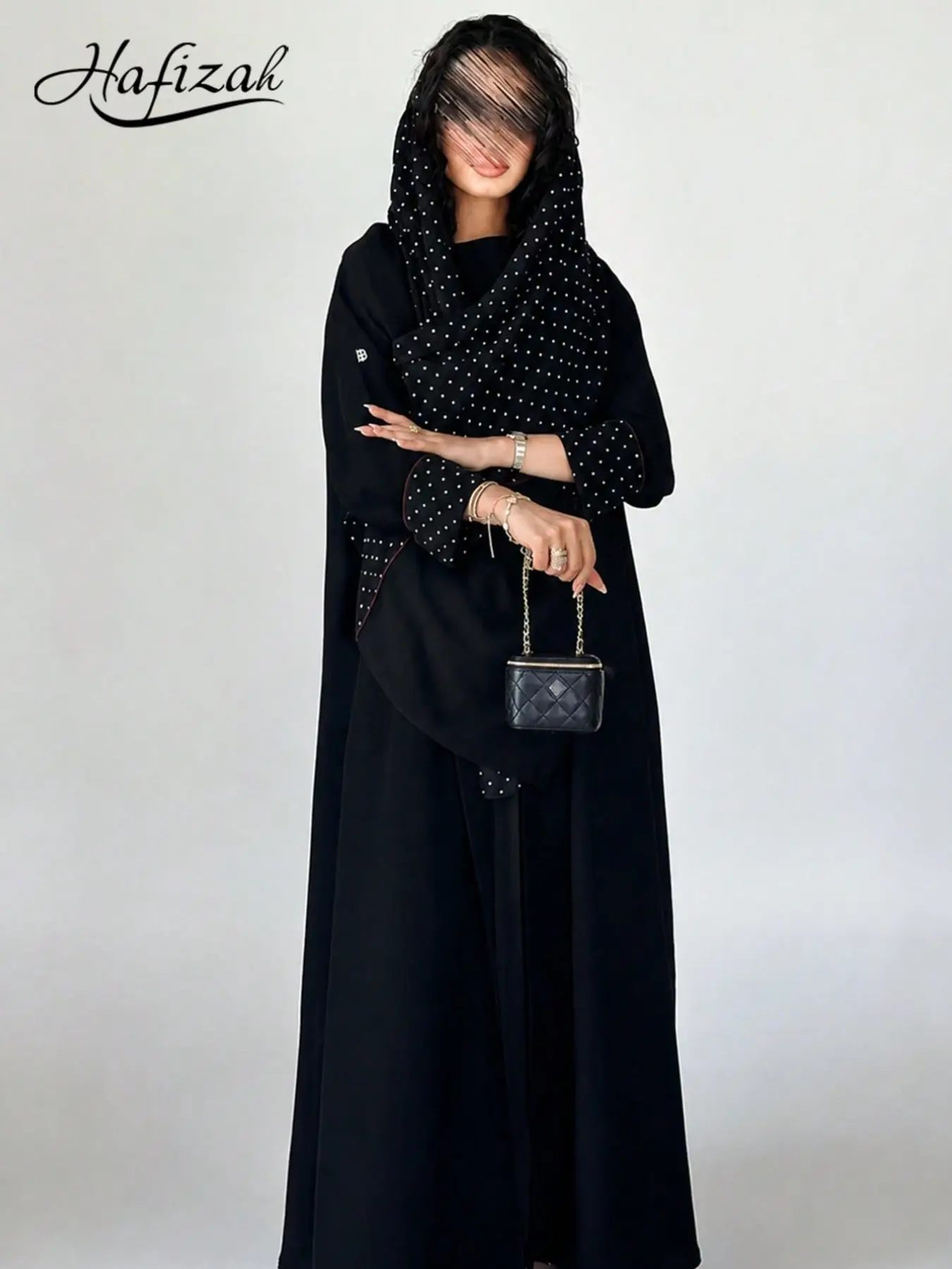 Women's Polka Dot Abaya Long Dress, Elegant Hooded Cape Maxi Dress, Loose Fit Islamic Clothing, Ideal for Ramadan and Eid