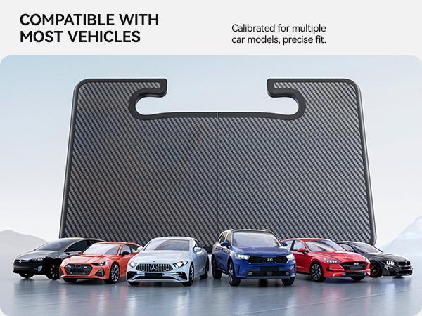 YONZEE 2-in-1 Car Steering Wheel Desk Tray & Car Seat Gap Filler Organizer – Foldable Carbon Fiber Look Table for Laptop, Eating Food, Writing – for Standard Round Steering Wheels