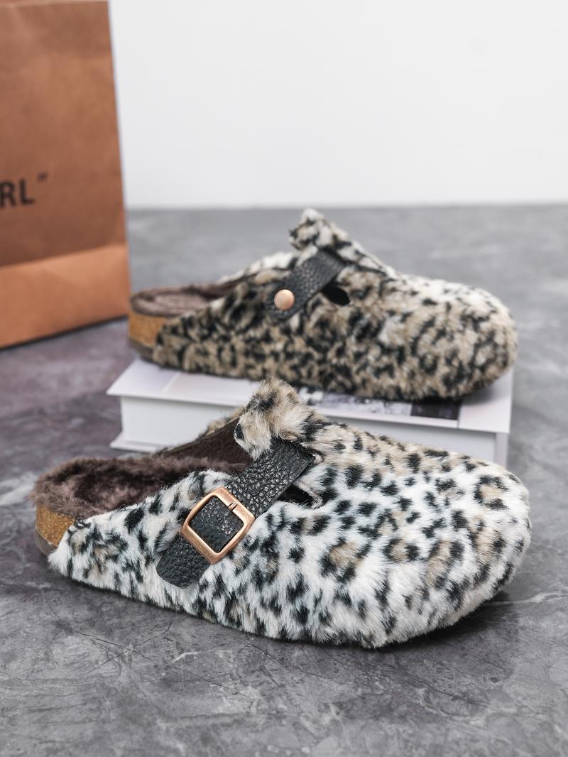 Women Men High-Quality Faux Fur, Classic Animal Pattern, Wide Fit Leopard Design, Perfect Holiday Gift, Warm Winter Shoes, Slip On Clog