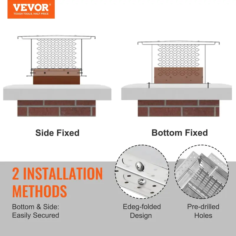 【toolupgrade】VEVOR Chimney Cap, 12x 12 inch, 304 Stainless Steel Fireplace Chimney Cover, Not Easily Toppled Practical Accessories Easy Installation, Fits Mesh Flue Covers Outside Clay Flue Shingles, Silver