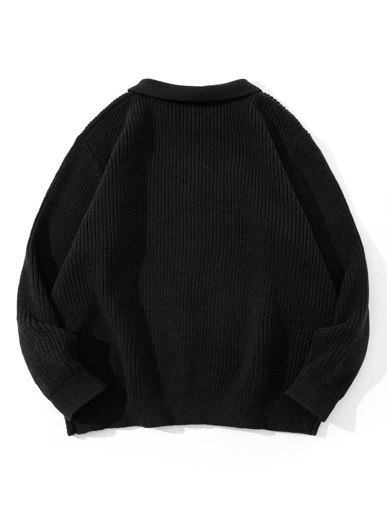 Autumn Winter Thick Knit Sweater Coat, Casual Unisex Cardigan, Lapel Long Sleeve Polo Shirt, Moderate Fabric, Fitted Style, Knitwear