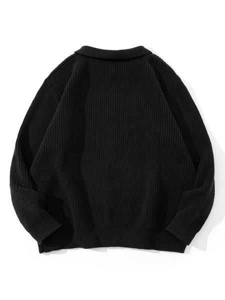 Autumn Winter Thick Knit Sweater Coat, Casual Unisex Cardigan, Lapel Long Sleeve Polo Shirt, Moderate Fabric, Fitted Style