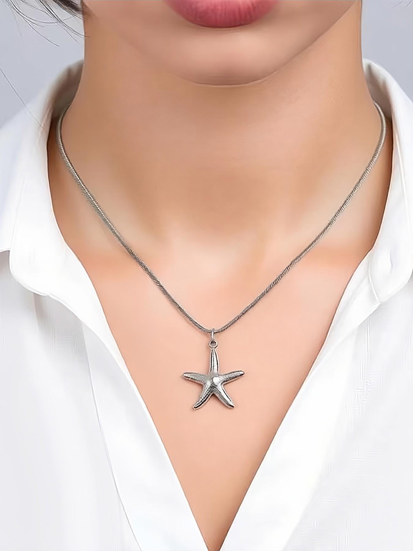 Ocean Theme Starfish Pendant Necklace for Women, Stainless Steel, Fashion Luxury Elegant Accessory, Beach Style Jewelry, Perfect Gift