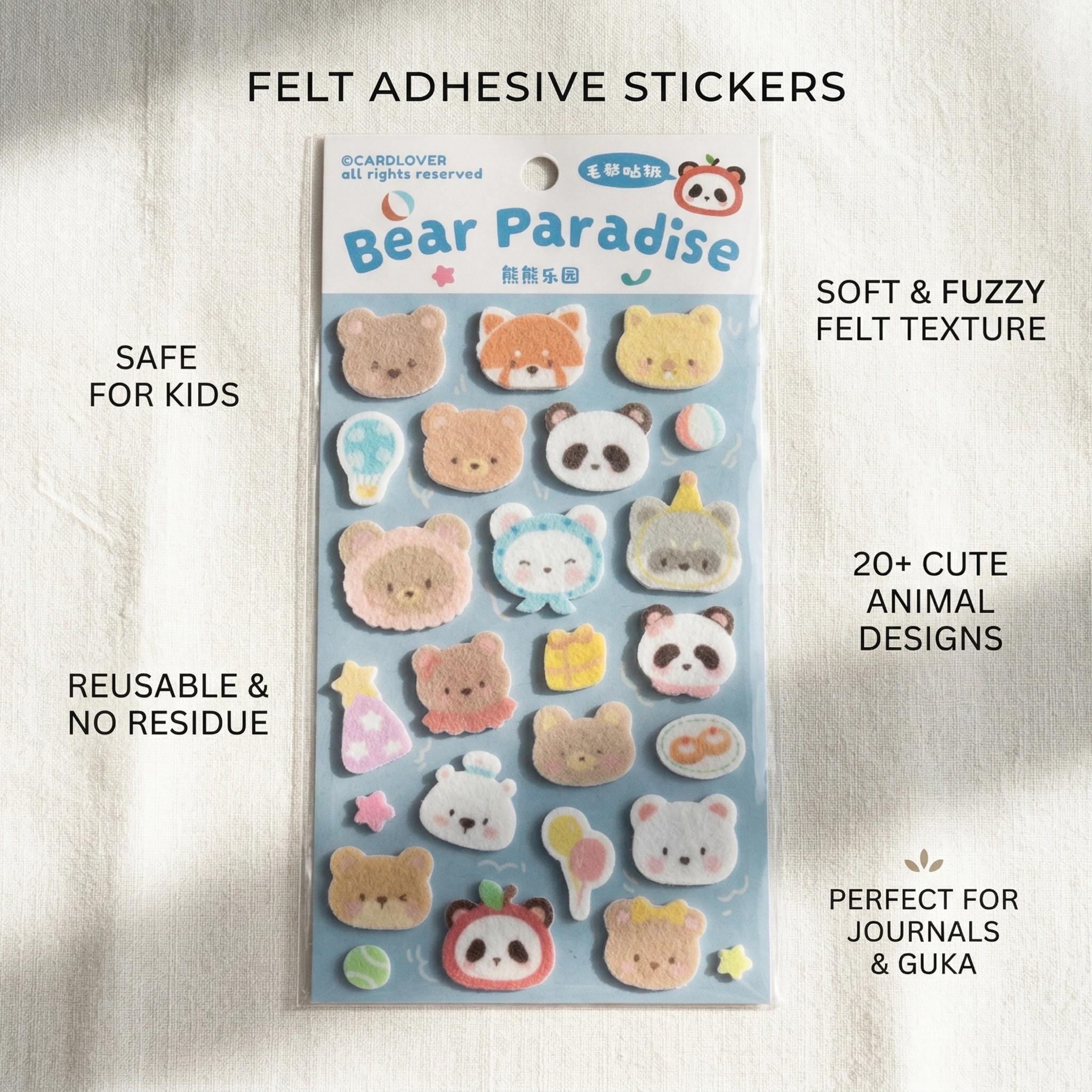 Cartoon Bear Play Mat Felt Stickers, High-Quality Embossed Decals for Scrapbooks, Notebooks, Phone & Tablet Decorations