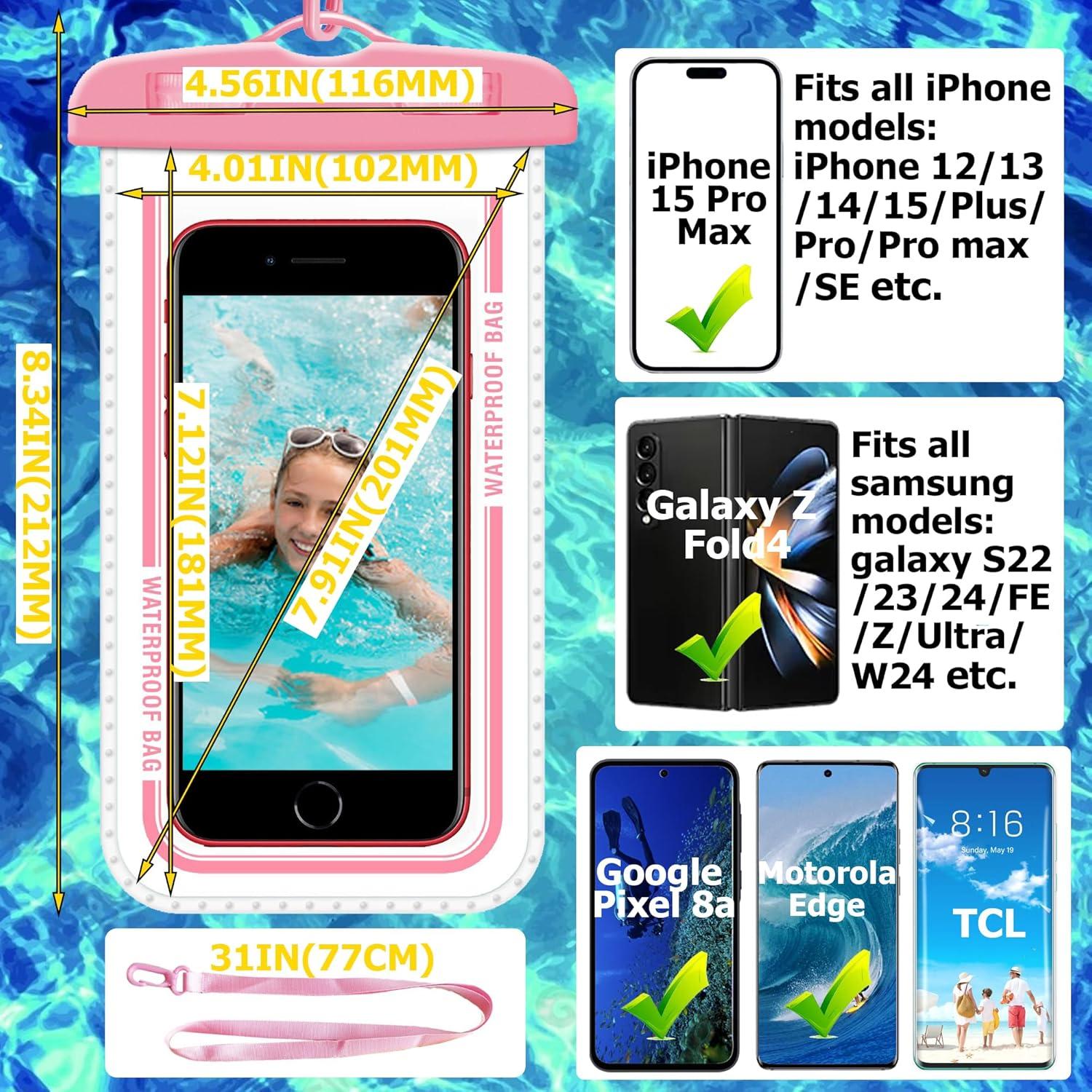 2 Pack Underwater Waterproof Phone Pouch, for Outdoor Sport Water Games Protect, up to 7 Inches (Black,Cyan)