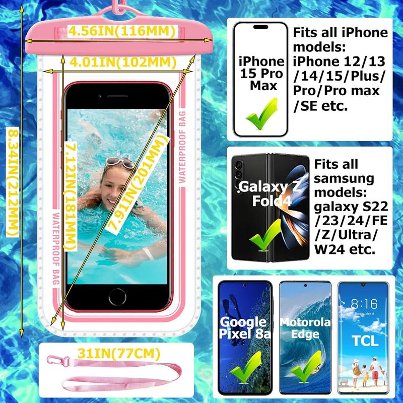 2 Pack Underwater Waterproof Phone Pouch, for Outdoor Sport Water Games Protect, up to 7 Inches (Black,Cyan)