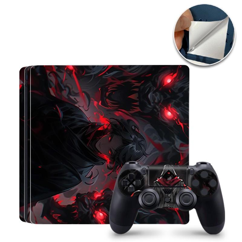 Hooded Wanderer Red Eyes Shadow Creature Dark Fantasy Art Vinyl Skin Cover for PS4 Slim Console and Wireless Controllers, Waterproof, Scratch-Proof & Long Lasting, Removable Without Residue Game Console Decor Sticker