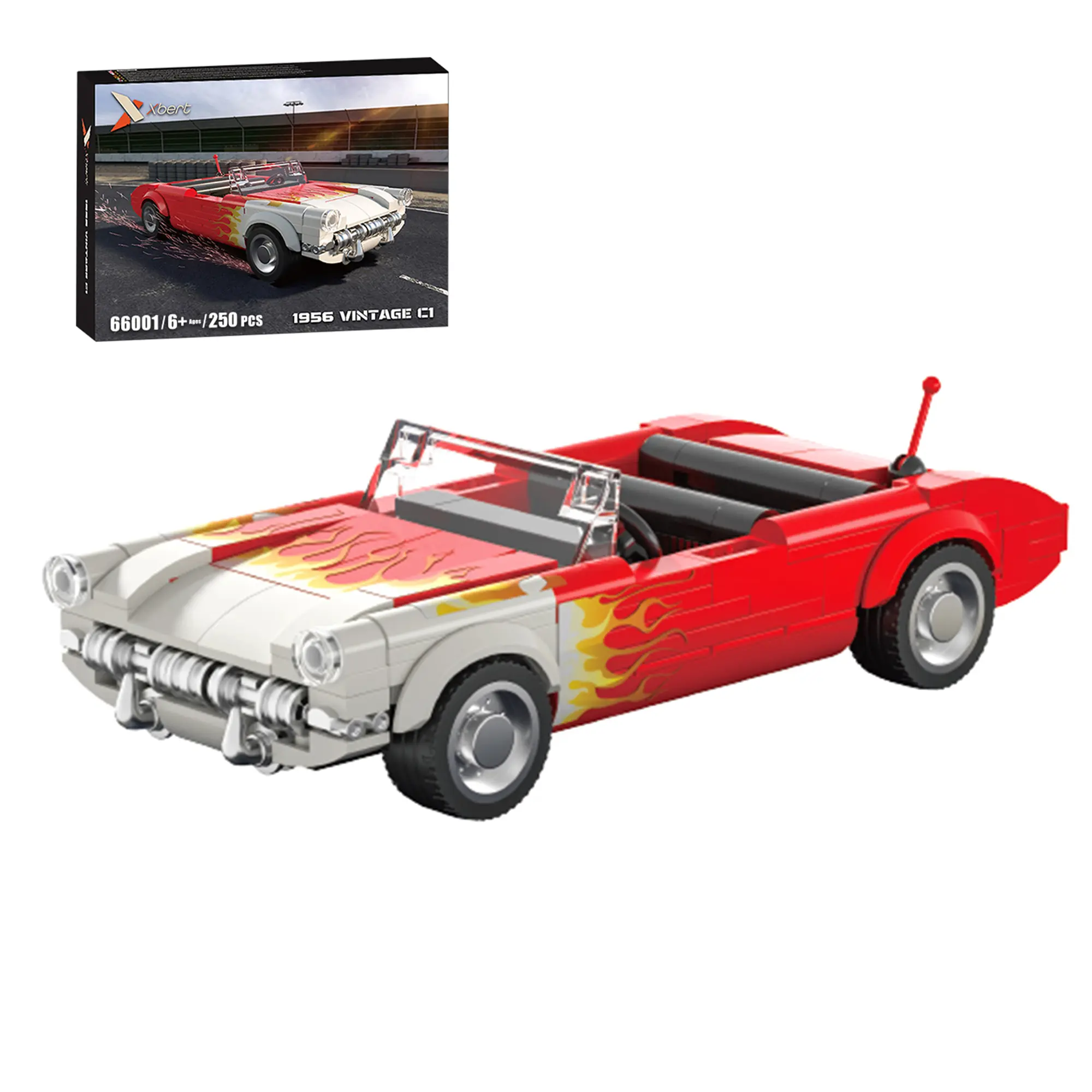 Highly Restored C1 Building Blocks Model Retro American Convertible Classic Car Bricks Set With Openable Doors Rubber Wheels Collectible DIY Assembly Model Desktop Display Ornament Birthday Holiday Gifts For  Teens Adults