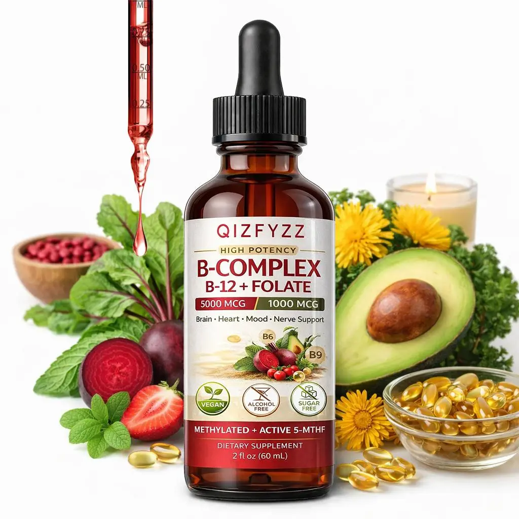 Methylated B Complex Liquid – 5000 mcg B12 (Methylcobalamin) + 1000 mcg 5-MTHF Folate, B3, B6, Beetroot & Hawthorn – Sugar-Free Vitamin B Drops for Energy, Brain, Heart Health (2 oz)