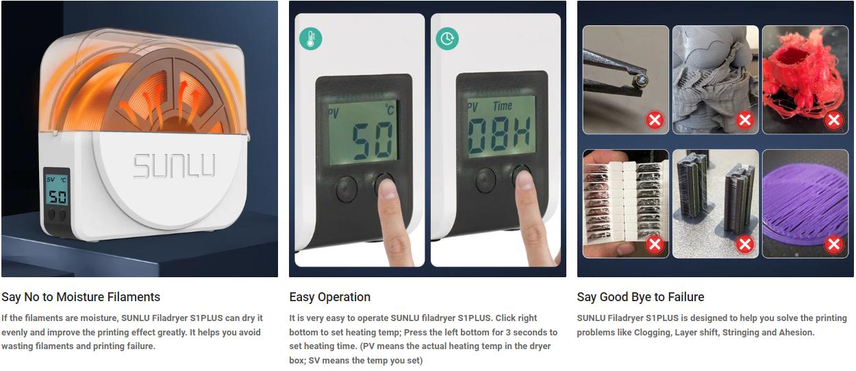 SUNLU Official Filament Dryer S1 Plus, 3D Printing Assistant Black Friday sales Built-in Circulation Fan, Filament Dryer Box Storage Box for 3D Printer Filament 1.75 2.85 3.00, S1 Plus White suit for bambu filament Black Friday sales Christmas  gitf