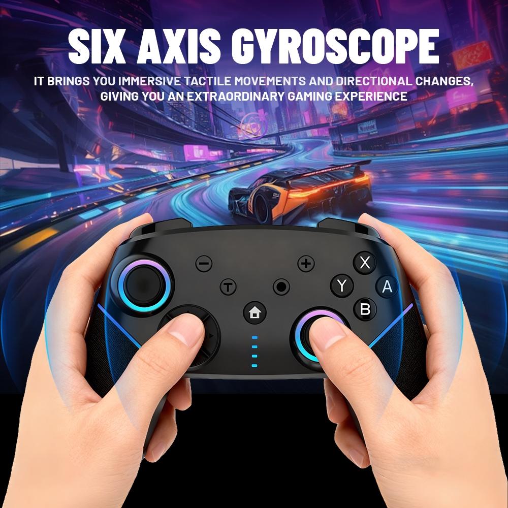Wireless Bluetooth-compatible Game Controller, Four Vibration Modes, RGB Light Effect, Turbo Function, Six-Axis Gyroscope, Suitable for Switch, PC, Android, and i0S devices, Esports, multifunctional game controller, Wireless Gaming Controller