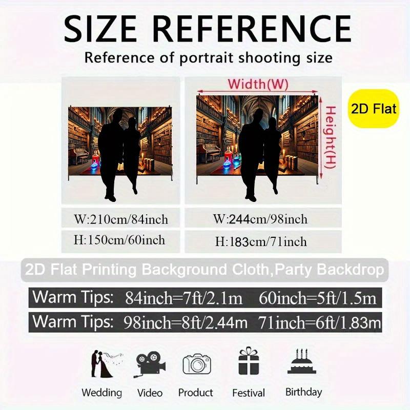 2D Flat, 1pc Magical Library 2D Flat Banner - Gothic Library Backdrop with Bookshelves, Candles & Mystical Decor - Durable Polyester Party Decoration for Birthday, Anniversary, Photo Studio - Indoor/outdoor Use, Library Decor, Indoor Outdoor Decor