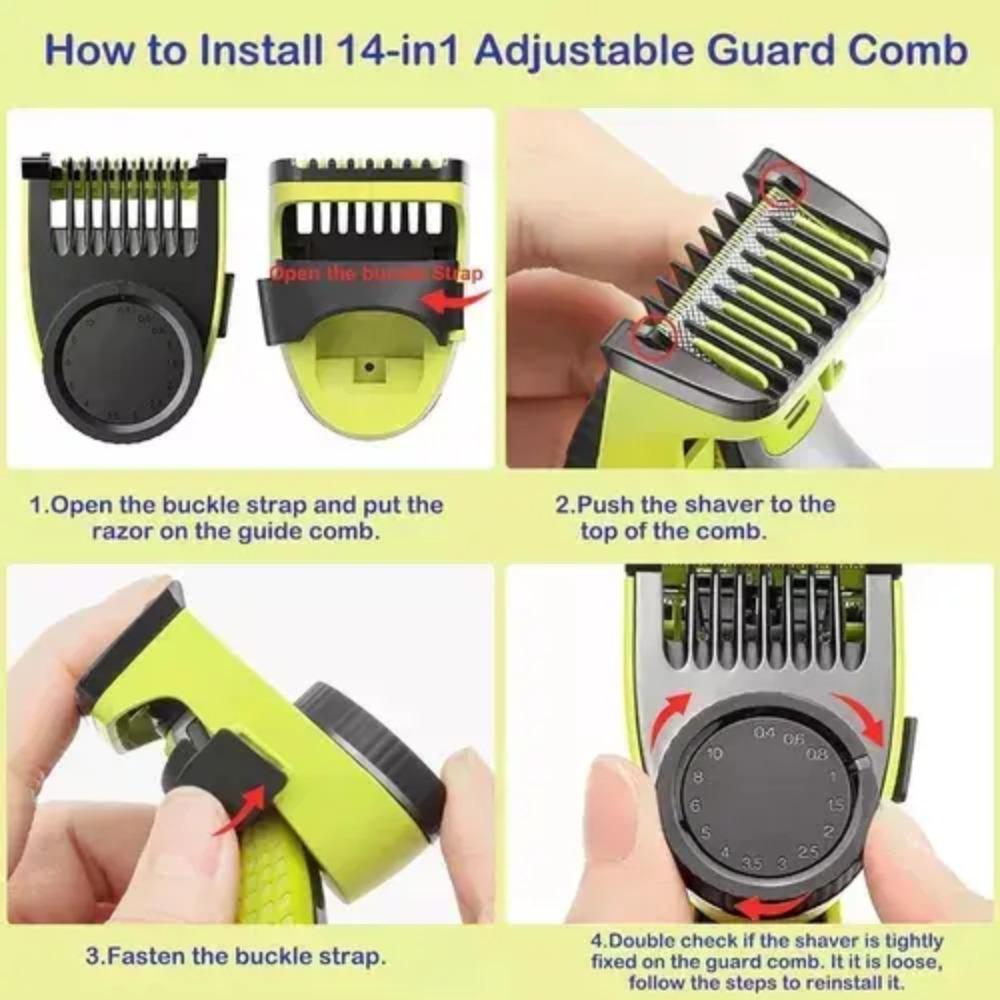 14-in-1 Comb Attachment for Philips One Blade OneBlade Replacement Blade Blades Trimming Attachments for QP2520 QP2530 QP2620 QP2630, 14 Length Settings From 0.4mm To 10mm