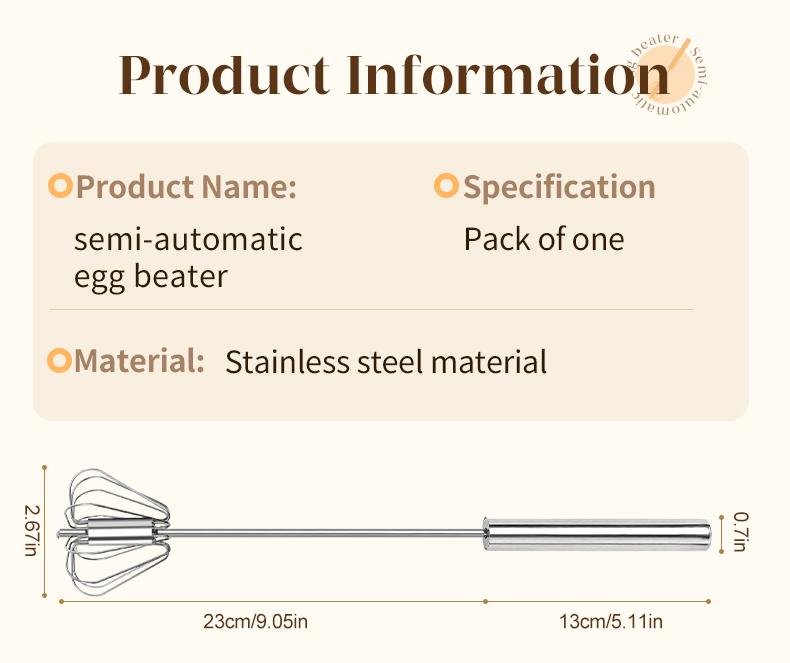 Stainless Steel Hand-Push Rotary Whisk A hand mixer stirrer for cooking, perfect for blending, whisking, beating, and stirring tasks.