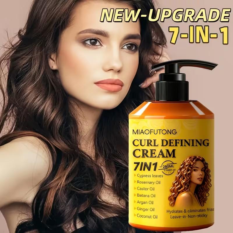 Curl Cream with 7-in-1 Hair Oil - Infused with Biota Essence, Rosemary Oil, Castor Oil, Babassu Oil, Argan Oil, Ginger Oil & Coconut Oil. Deep Moisture, Radiant Shine, Long-Lasting Voluminous Style. Perfect for Waves