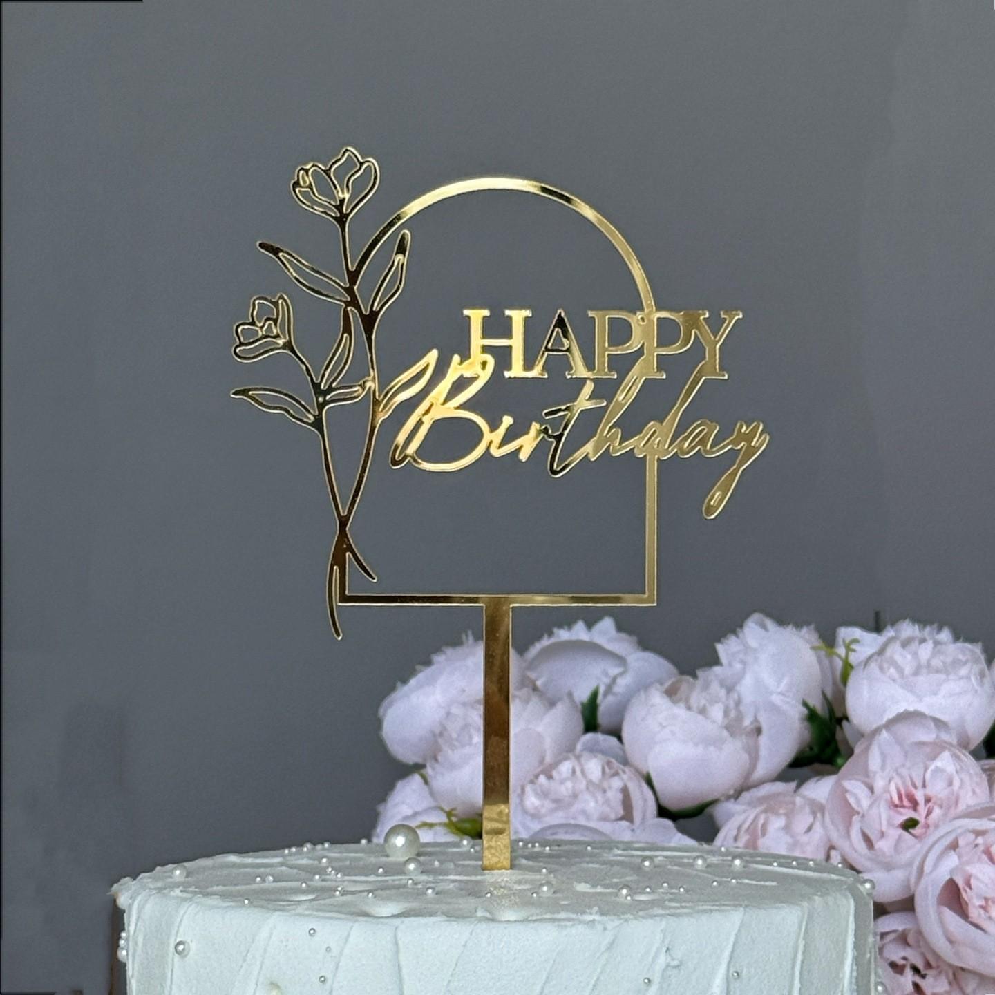 Acrylic Floral Series Birthday Cake Decoration, Happy Birthday Cake Topper, Party Supplies, 1pcs, Elegant Design for Celebrations