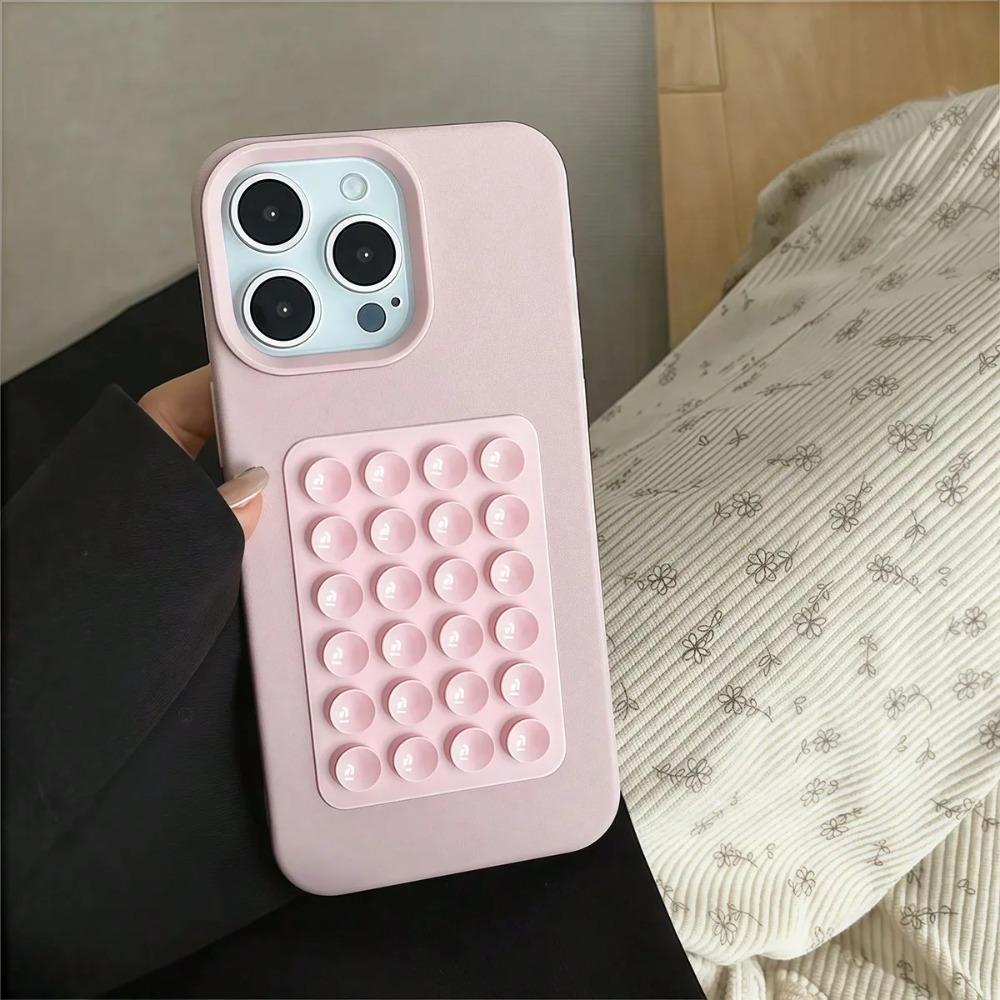 Minimalist Solid-Color Suction Cup Stand Leather-Textured Phone Case Cover Casing For iPhone 17 16 15 14 Plus 13 12 Pro Max 11 XS XR XS Max Shockproof Protective Case Accessories