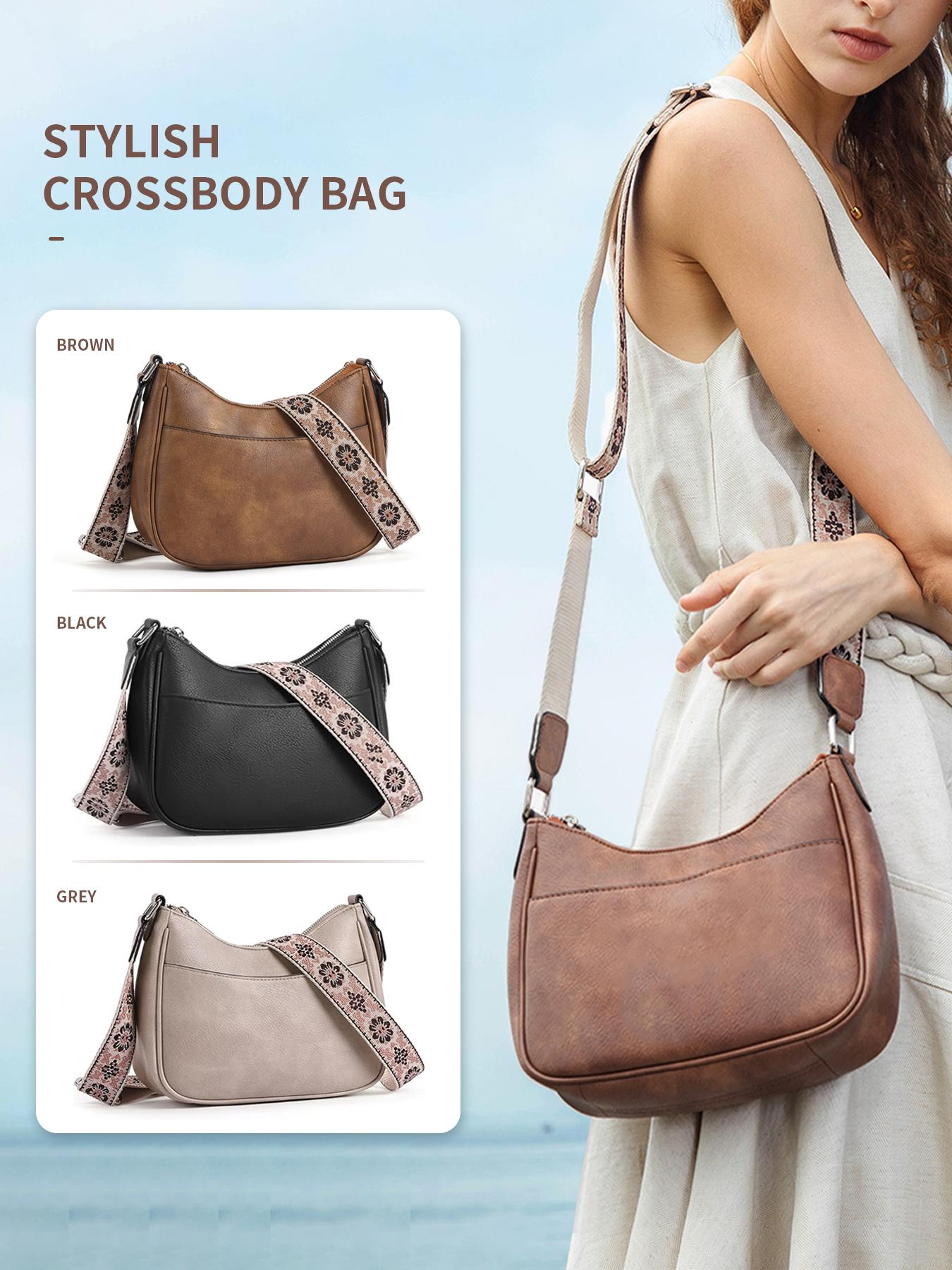 Women's Vintage Crossbody Bag, Fashionable Pu Leather Zipper Shoulder Bag with Adjustable Strap, Casual Crossbody Bag for Daily Used, Adjustable Strap Purse