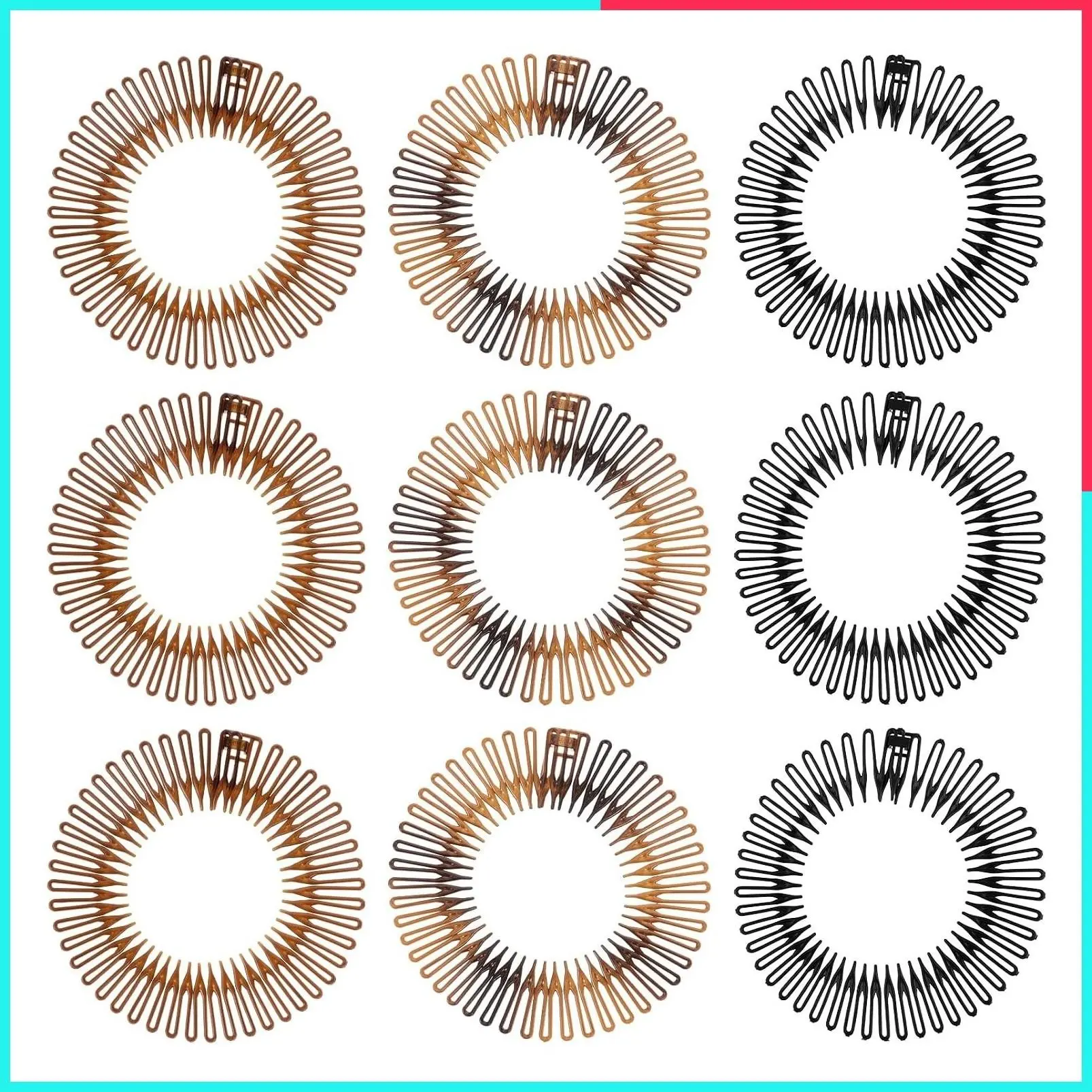 9-Piece Zig Zag Headbands with Comb Teeth, Stretchy Circular Hairbands, Plastic Hair Clips for Curly Hair Styling, 90s Retro Hair Hoop Twist Bangs for Women