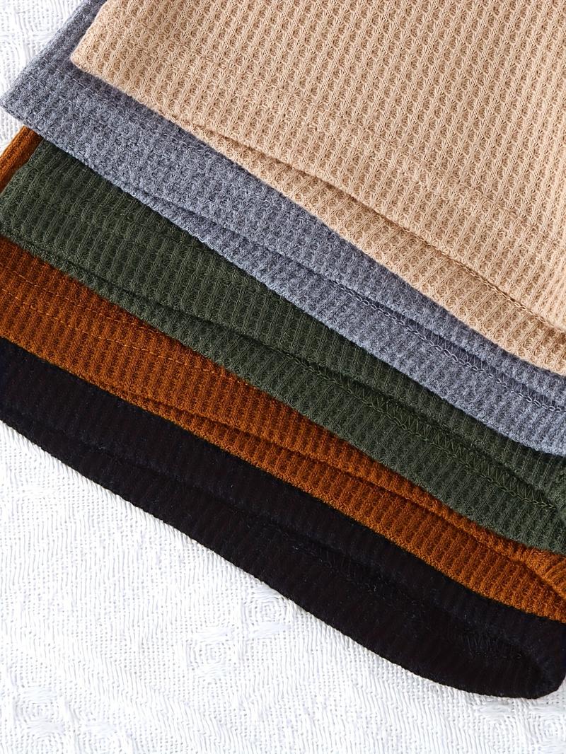 Boys' Casual Waffle Knit Short Sleeve Shorts Set, Soft Comfortable Plain Color, 10 Piece Set, Perfect for Daily Wear