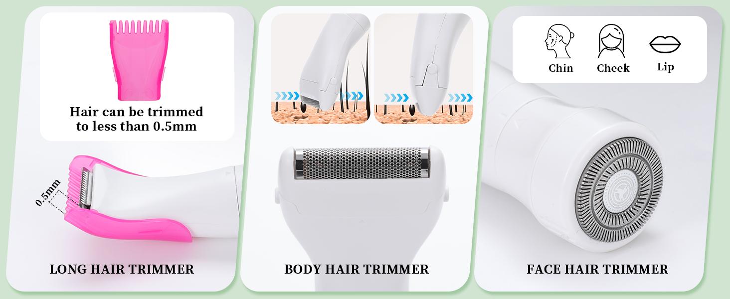 Bikini Trimmer Foil Shaver for Women-Waterproof Pubic Hair Trimmer Painless 4 in 1 Body Hair Groomer Facial Hair Removal Lady Grooming Shaver Clipper for Legs,Bikini Lines,Face