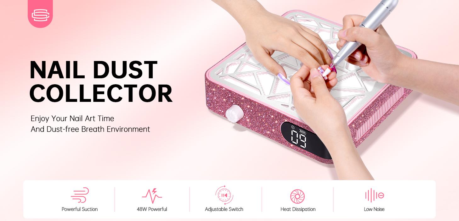 Nail Dust Collector, Corded Dust Collector Nail Tech,Powerful Vacuum Fan Vent Dust Collector Extractor Dust Suction Machine for Acrylic Nails Polishing, Nail Salon, Manicure Clean Workspace Inhalation Pisks,Pink Diamond/White Diamond