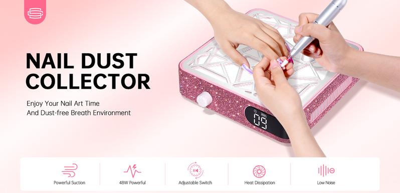 Nail Dust Collector, Corded Dust Collector Nail Tech,Powerful Vacuum Fan Vent Dust Collector Extractor Dust Suction Machine for Acrylic Nails Polishing, Nail Salon, Manicure Clean Workspace Inhalation Pisks,Pink Diamond/White Diamond Nail Dust Collector, Corded Dust Collector Nail Tech,Powerful Vacuum Fan Vent Dust Collector Extractor Dust Suction Machine for Acrylic Nails Polishing, Nail Salon, Manicure Clean Workspace Inhalation Pisks,Pink Diamond/White Diamond