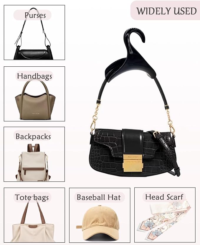 6 Wallet Hooks Per Bag, Heavy-Duty Handbag Hangers, Plastic Closet Hooks for Wardrobes, Organizer of Backpack And Handbag Racks, Belt, Scarf, Hat