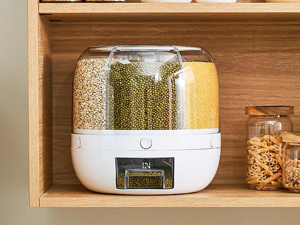 UFORU Moisture-Proof Grain Dispenser with lid, Proof & Insect-Proof, Durable Plastic,360°Rotating Design, Multi-GridGrain Storage Container Perfect for Rice, Grains, Cereals, Flour, Pet Food & Mini Candies FathersDayGift Kitchen Gadgets Kitchenware Home