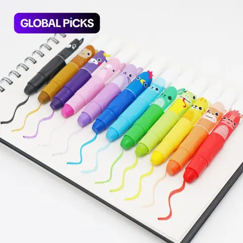 12-Color Cute Jumbo Crayons, 12 Pcs Non-Toxic Twistable Crayons with Clear Bag, Washable Silky-Texture Crayons for Coloring and Painting, Drawing Art Supplies for School, Home and Office, Artistic Supplies #GLOBAL PICKS